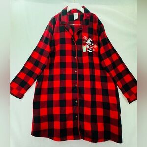Disney Minnie Women’s Buffalo Plaid Check Nightshirt Gown Pajamas Pockets Large